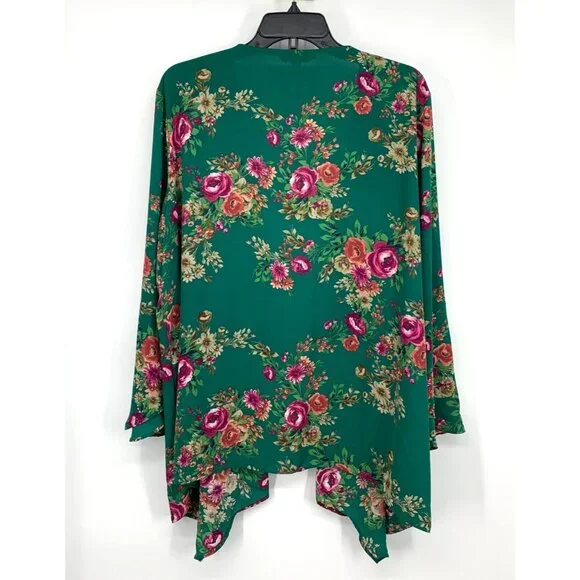Pioneer Kimono Green Floral Print Embroidered Open Front - Picture 8 of 10